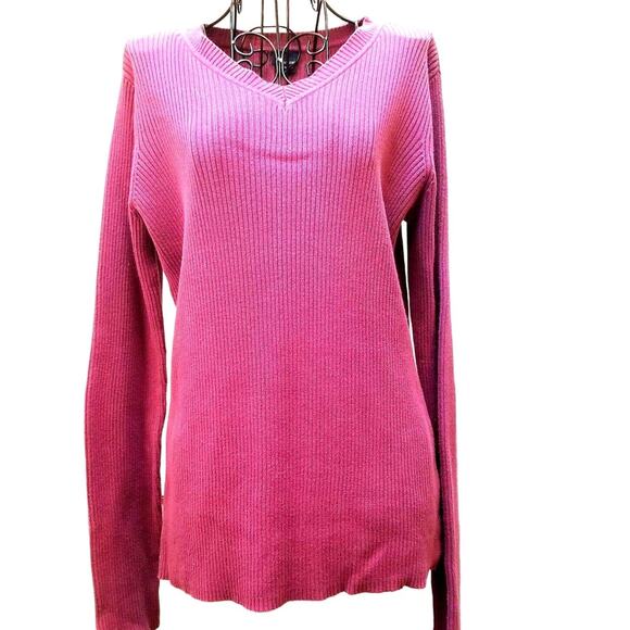 Basic Editions Pullover Sweater Size L / G Purple Soft 100% Cotton Knit Classic - Picture 1 of 10